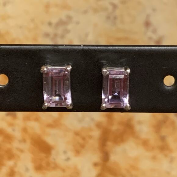 Sterting Silver and Light Amethyst Emerald Cut Stud Earrings - Picture 4 of 7